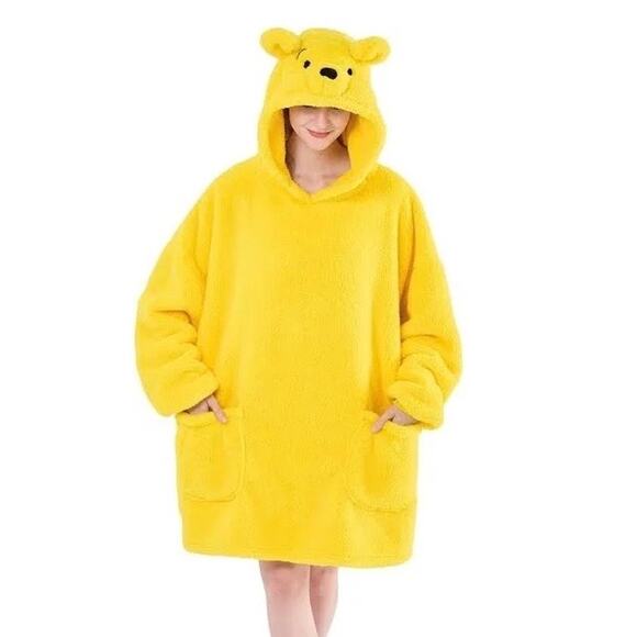 ONECOSPLAY Wearable SHERPA BLANKET HOODIE With Pockets YELLOW BEAR One Size - Picture 1 of 8